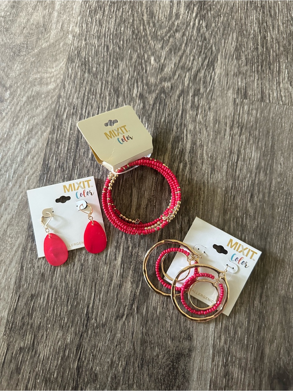 Mixit Hot Pink Beaded Bracelet and Earring Set
